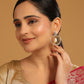 Nuyug 22K Gold Plated Cubic Zirconia Studded Contemporary Moon Shaped Pearl Drop Chandbalis | Swadesiicart