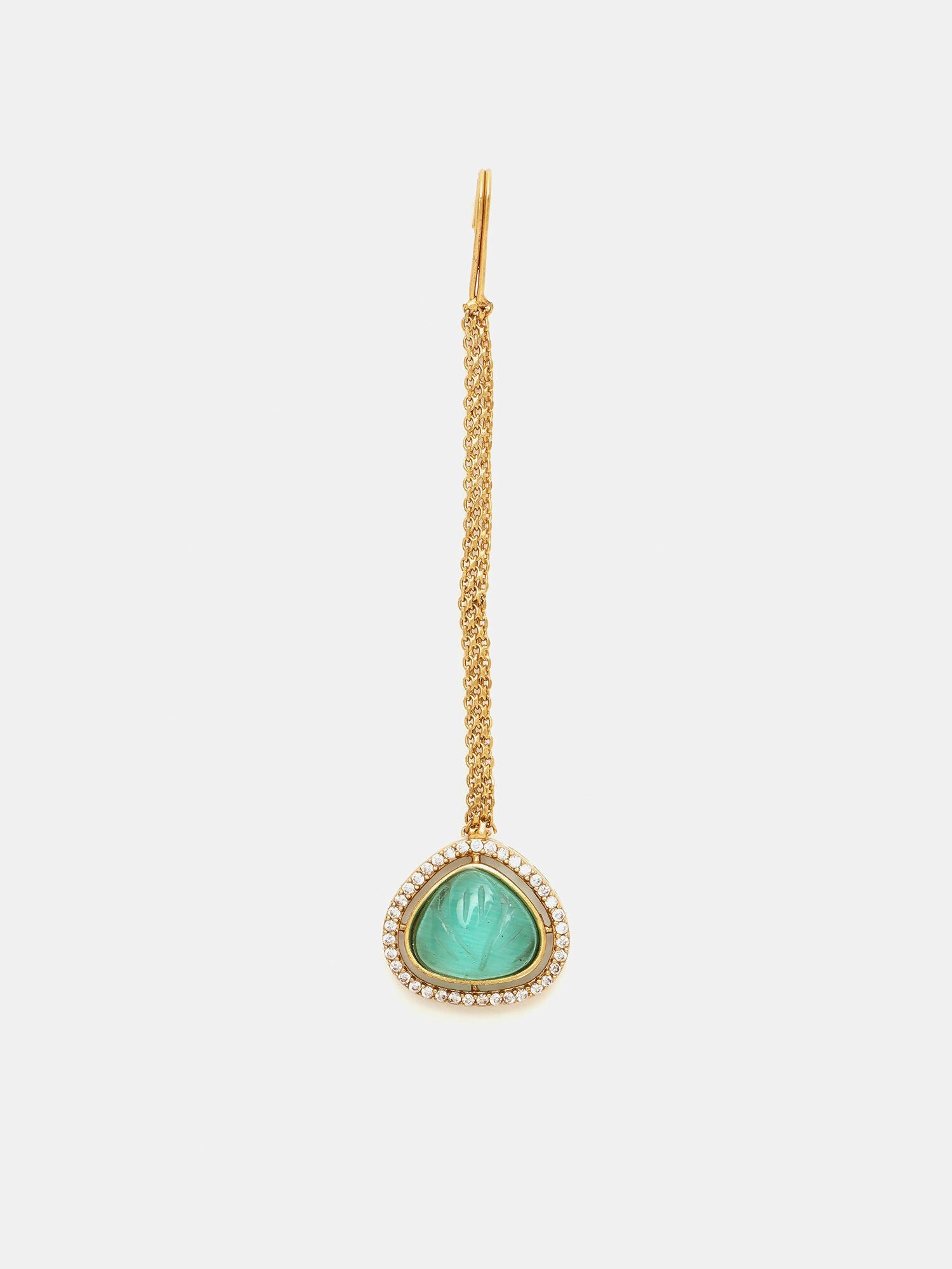 Ruby Raang Gold Polished Green Stone Kundan Maang Tikka | Swadesiicart