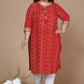 Miravan Women's Plus Size Festive Wear Red Bandhani Printed Straight Kurta - Swadesiicart
