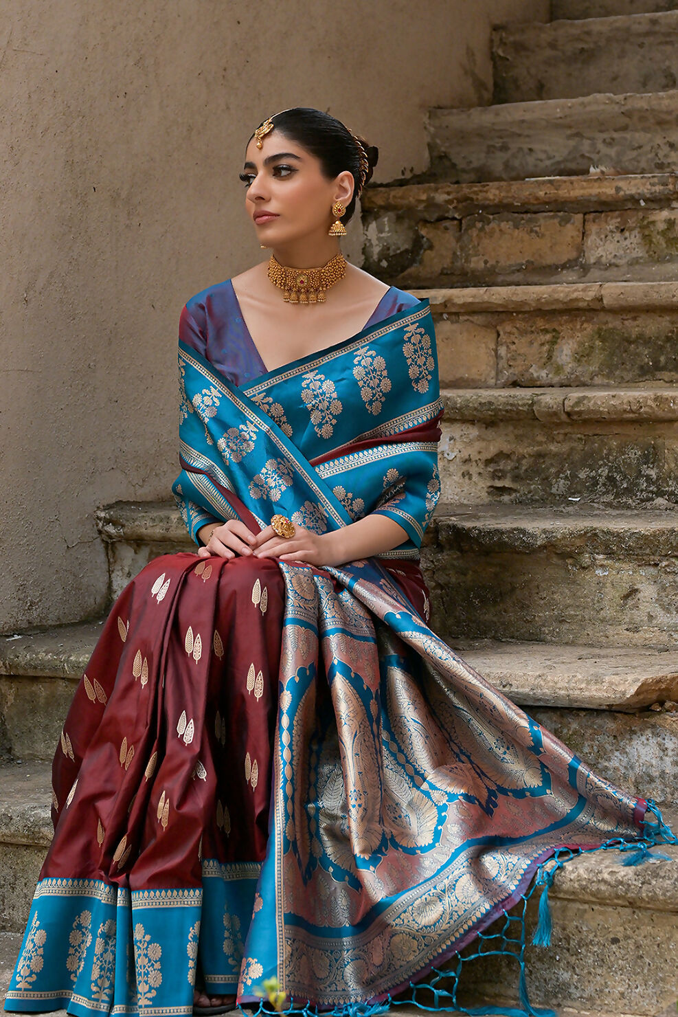 Vishnu Weaves Women's Coffee Kanchi Silk Woven Saree with Blouse - Swadesiicart