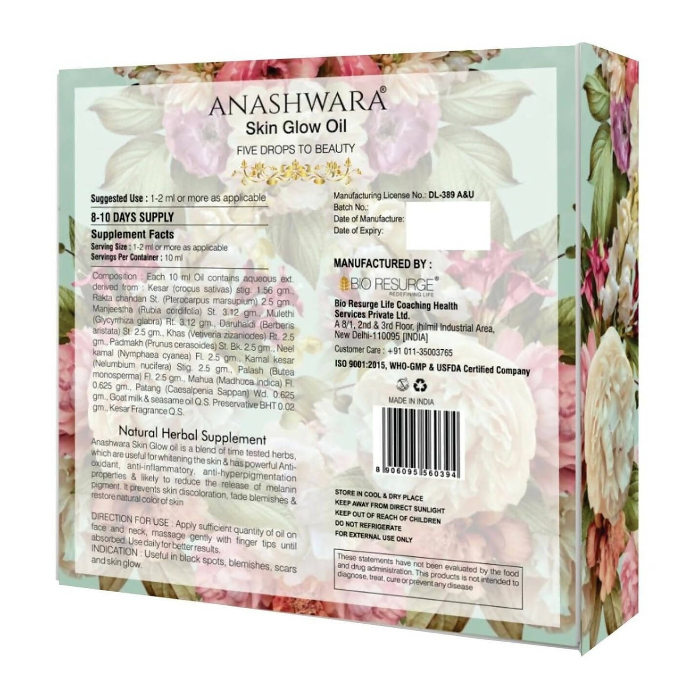 Bio Resurge Life Anashwara Skin Glow Oil | Swadesiicart