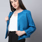 Even Apparels Blue 100% Viscose Open Front Statement Women's Jacket | Swadesiicart