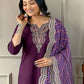 Partywear Designer Viscose Silk Wine Stitched Suit With Dupatta - Tanisha | Swadesiicart
