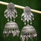 NVR Women's Silver-Plated Oxidised Artificial Stones Dome Shaped Jhumka Earrings | Swadesiicart