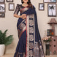 Joban Fashion Dark Blue Solid Banarasi Silk Sarees | Swadesiicart