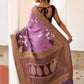 Joban Fashion Plum Purple Crepe Chiffon Pure Handloom Banarasi Silk Saree | Swadesiicart