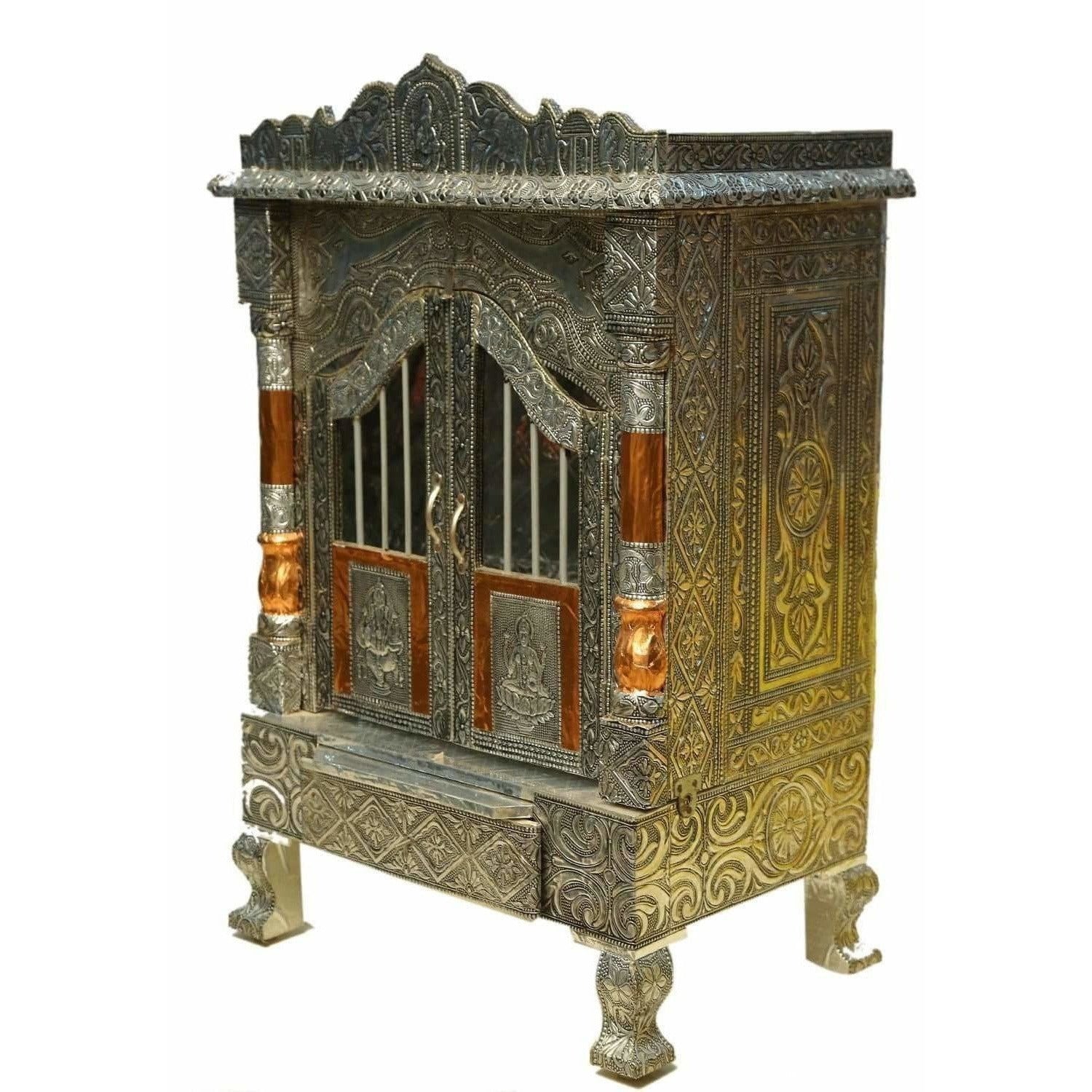 Silver Coated and Copper 2 Door Open Pooja Mandir / Pooja Mandiram Silver Coated and Copper - Swadesiicart