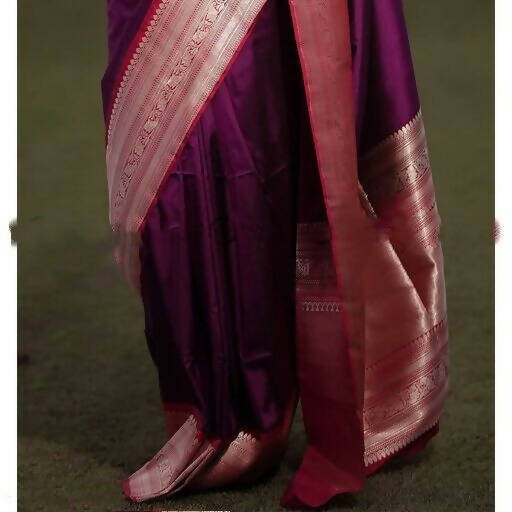 DEIANA'S Beautiful Designer Golden zari Soft Lichi Silk Saree - Purple - Swadesiicart