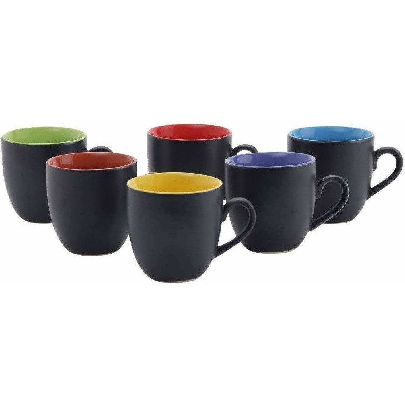 Black Mat Multicolour Tea/Coffee Cups, 180 Ml, Set of 6 Pieces. - Swadesiicart