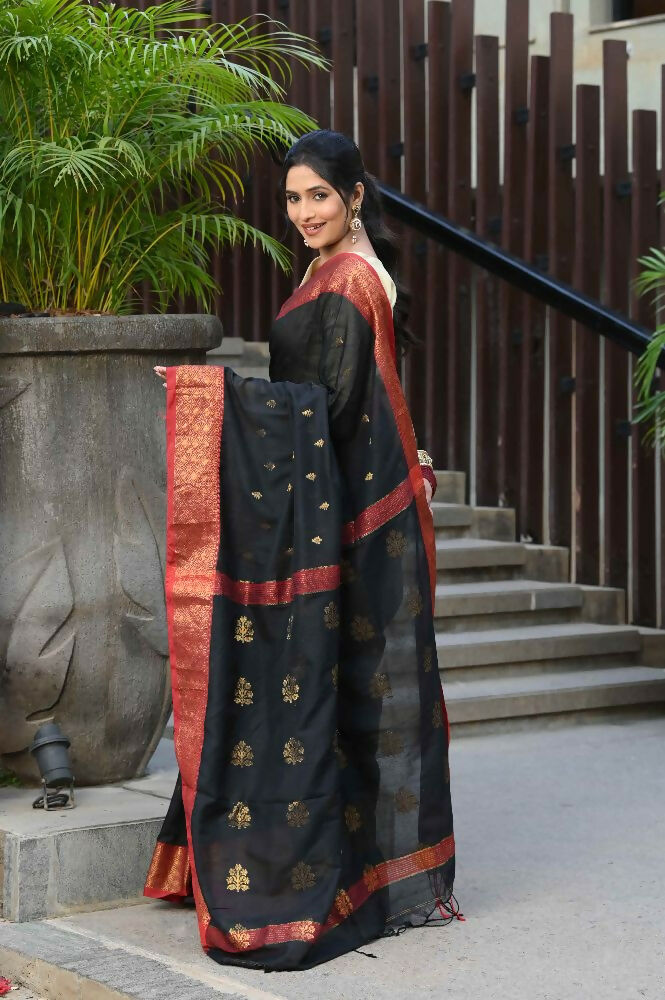 Beatitude Black Cotton Banarasi Saree | Swadesiicart