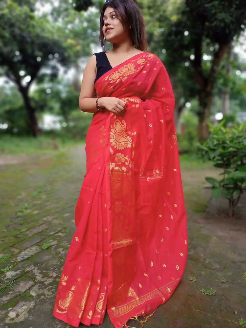 Exclusive Collection Red Beautiful Cotton Silk Saree - Swadesiicart