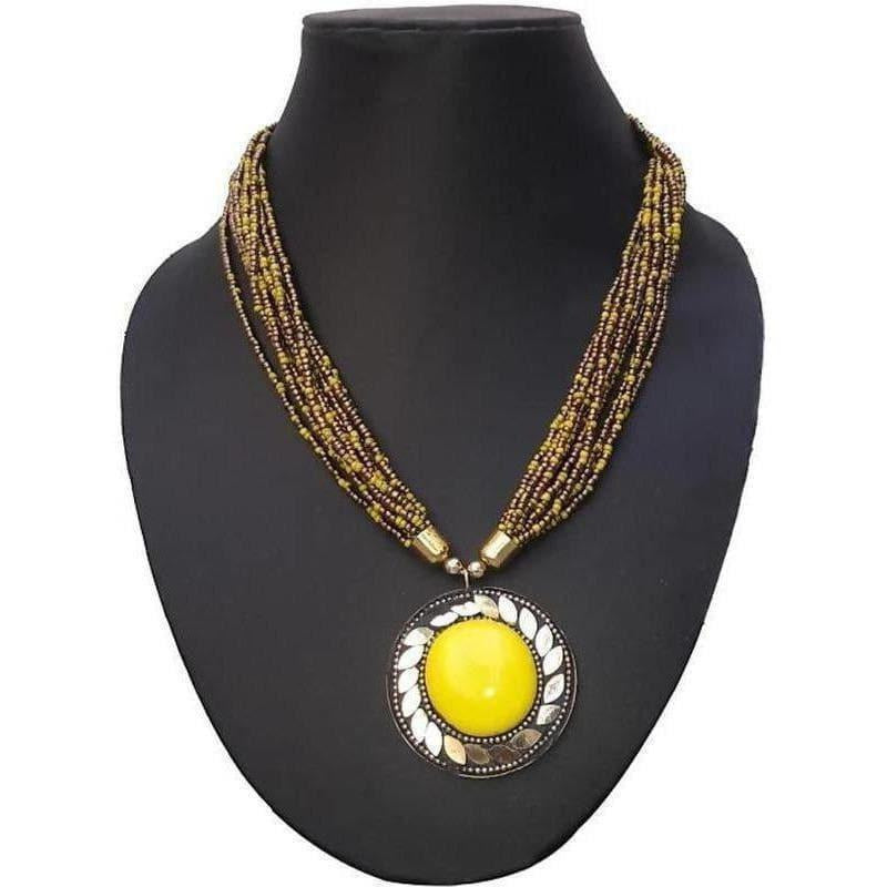 MS Fashion India Latest Traditional Yellow Color Necklace With Golden Beads | Swadesiicart