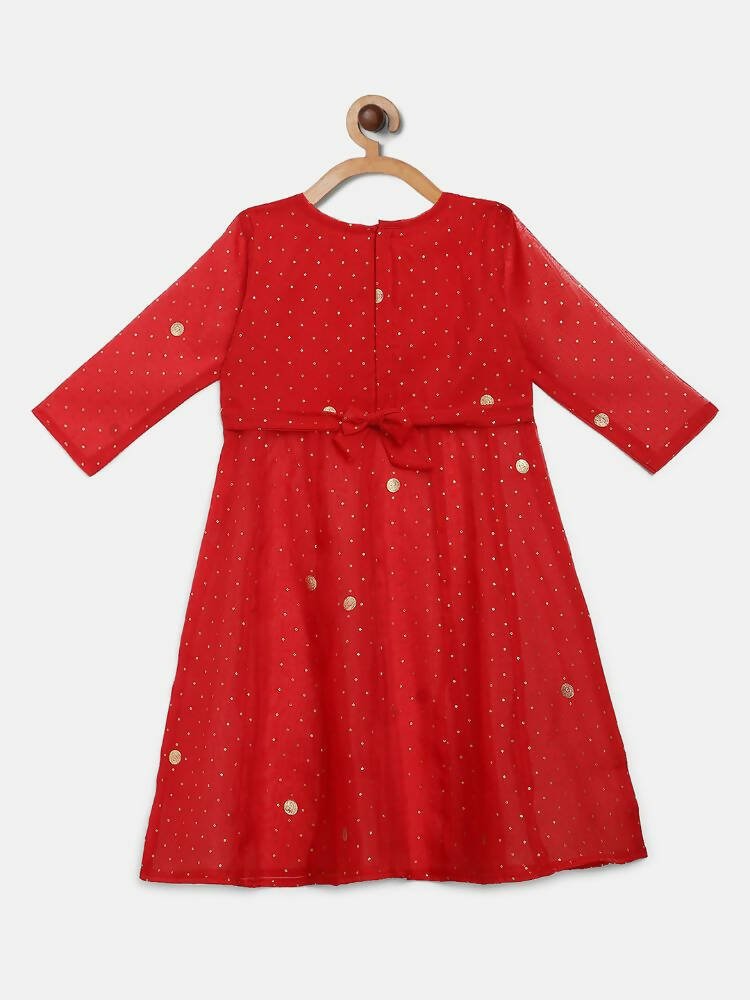 Ahalyaa Red Organza Kids Kurta Palazzo Set For Girls | Swadesiicart