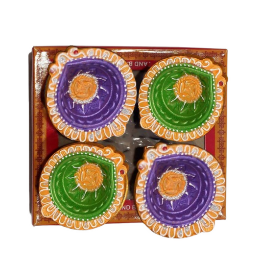 Collectible India Clay Diyas Diya Deepak Colorful Set Earthen Diwali Decoration Puja - Handpainted Diya For Handmade | Swadesiicart