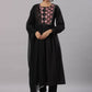 Juniper Women's Black Cotton Dobby Solid With Embroidery Flared Kurta Sets | Swadesiicart