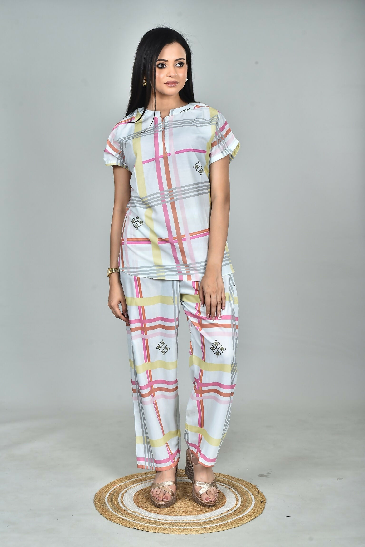 Morchari Digital Print Semi Muslin Co-Ord Set Top & Trouser-Multicolor - Swadesiicart