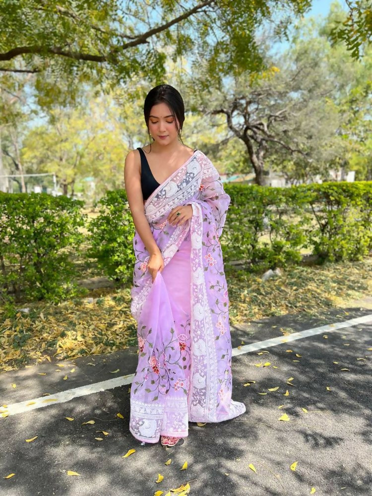 Vamsee Foolwarii Lavender Organza Saree - Swadesiicart