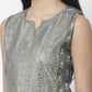 Myshka Women Grey Cotton Blend Printed Sleeveless Round Neck Kurta With Sharara & Dupatta Set | Swadesiicart