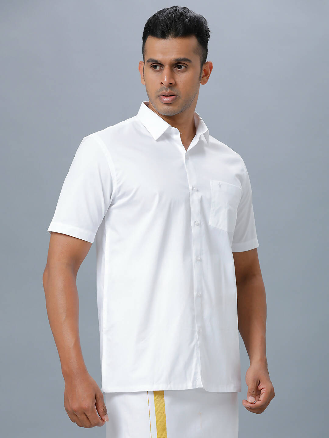 Ramraj Cotton Mens Half Sleeve Formal Poly Cotton White Shirt | Swadesiicart