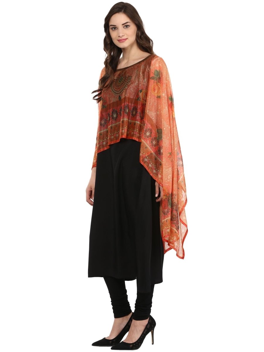 Ahalyaa Black Crepe Printed Kurta With Attached Dupatta For Women | Swadesiicart
