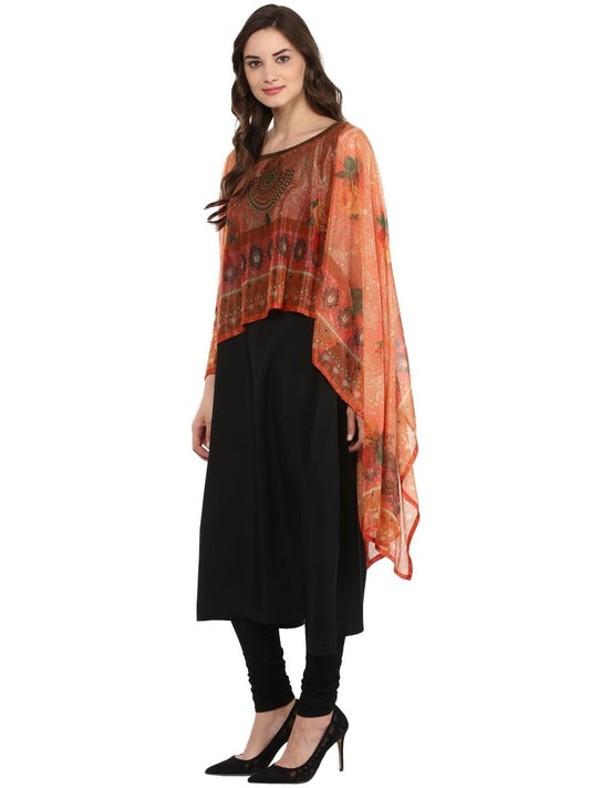 Ahalyaa Black Crepe Printed Kurta With Attached Dupatta For Women | Swadesiicart