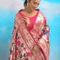 Vishnu Weaves Women's Pink Paithani Silk Minakari Zari Woven Saree with Unstitched Blouse - Swadesiicart