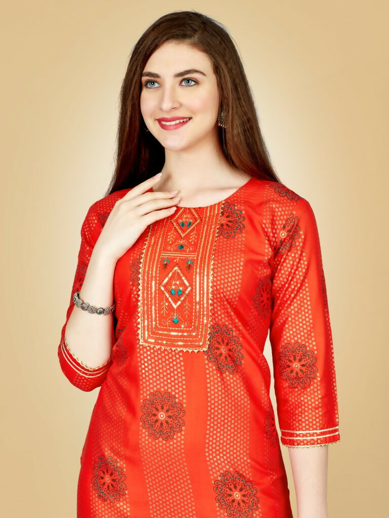 Jyoti Fashion Women's Orange Viscose Rayon Embroidered Kurta Pant Set | Swadesiicart