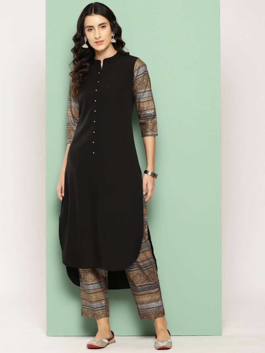 Ahalyaa Womens Kurta Set - Black | Swadesiicart