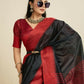 Vishnu Weaves Women's Black Raw Silk Thread Woven Saree with Blouse - Swadesiicart