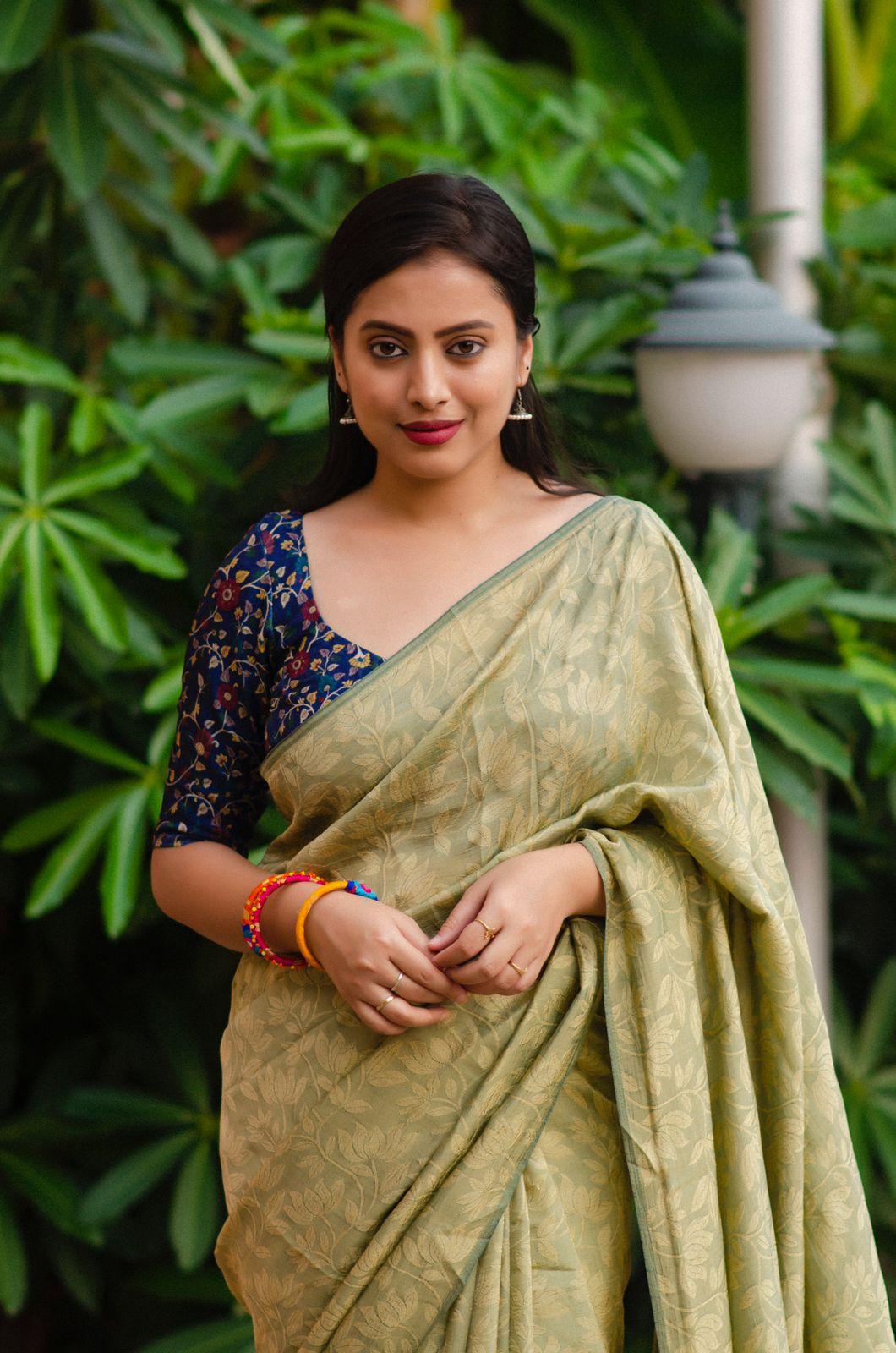 Olive Jute Silk Woven Design Saree with Unstitched Blouse - Hiral Fashion | Swadesiicart