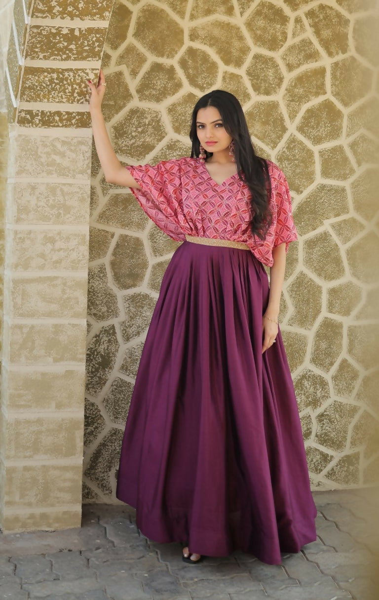 Jyoti Fashion Women's Wine Printed with Sequins Chinon Anarkali Dress | Swadesiicart