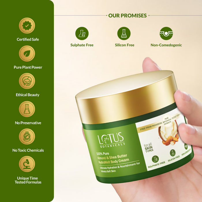 Lotus Botanicals 100% Pure Almond & Shea Butter HydraMelt Body Cream | Swadesiicart