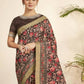 Brown Bhagalpuri Silk Floral Print with Hand work & Stone Work Border Saree - Norita Nirvi