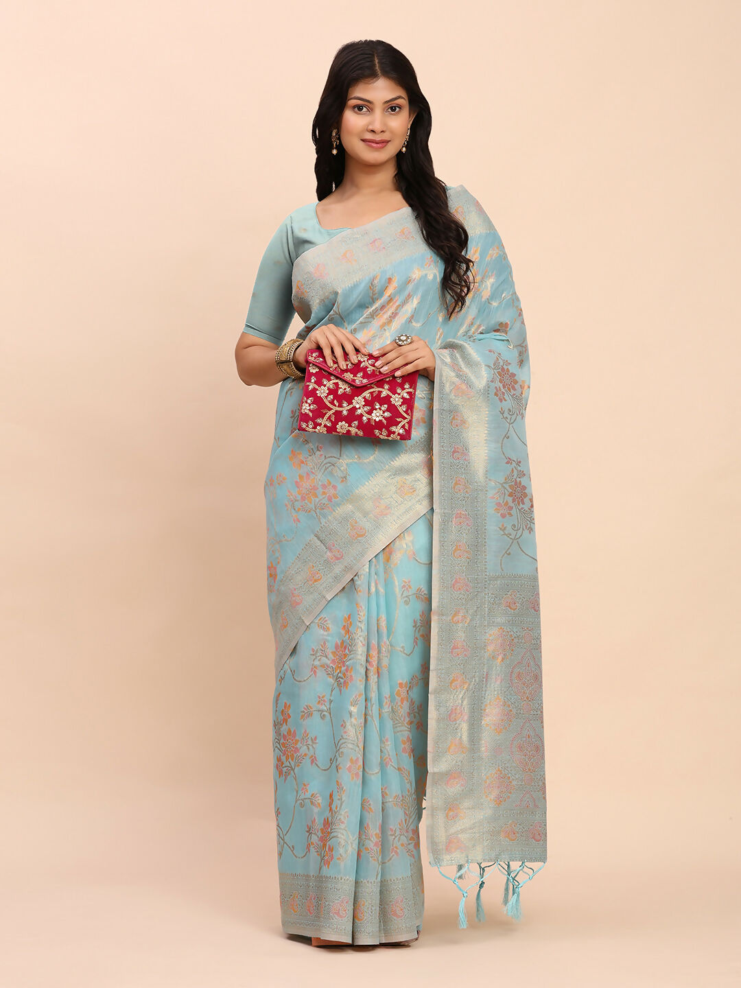Shree Shyam Fashion Linen Cotton Sky Blue Saree