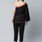 Ahalyaa Women Black Crepe Printed Top with Trouser Set | Swadesiicart