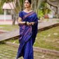 DEIANA'S Beautiful Designer Golden zari Soft Lichi Silk Saree - Blue - Swadesiicart