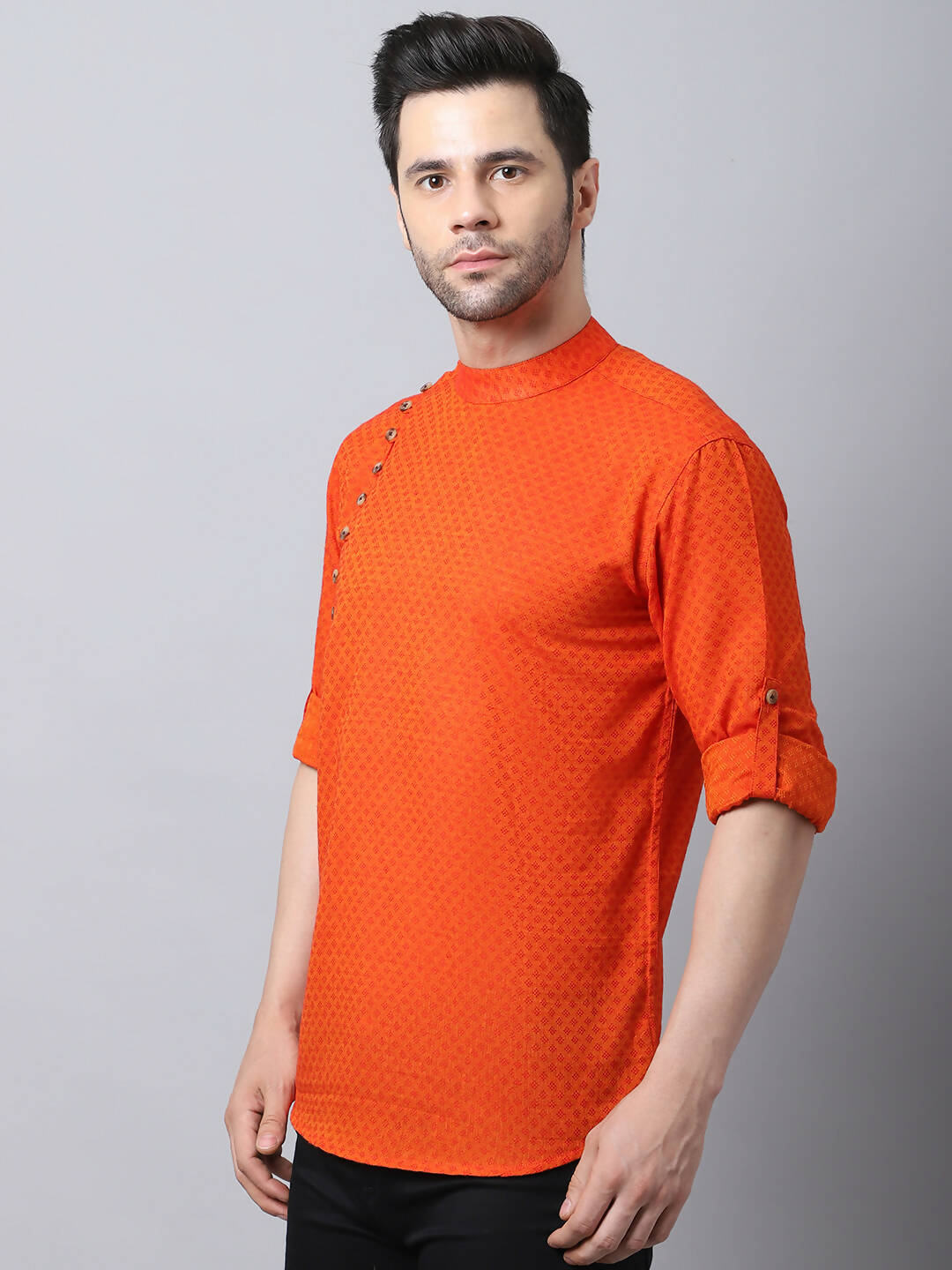Even Apparels Orange Pure Cotton Men's Kurta With Side Placket | Swadesiicart