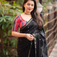 Black Chanderi Cotton Block Print Saree with Unstitched Blouse - Hiral Fashion | Swadesiicart