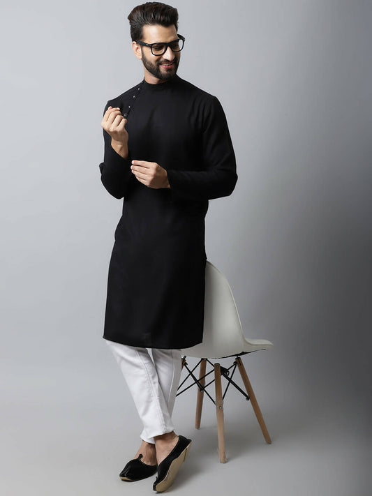 Even Apparels Black Color Linen Linen Men's Kurta With Side Placket (LN761) | Swadesiicart