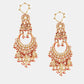 Ruby Raang 22k Gold Polished Kundan Chand Earrings With Ear Chains | Swadesiicart