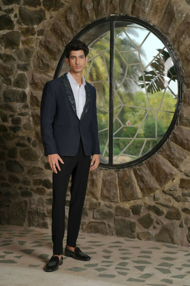 Navy Blue Tailored Co-Ord Set by Hilo Design - Swadesiicart