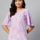 Miravan Women's Lavender-Coloured Bell Sleeve Floral Print Kurti - Swadesiicart