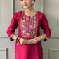 Partywear Designer Viscos Chanderi Maroon Stitched Suit With Dupatta - Tanisha | Swadesiicart