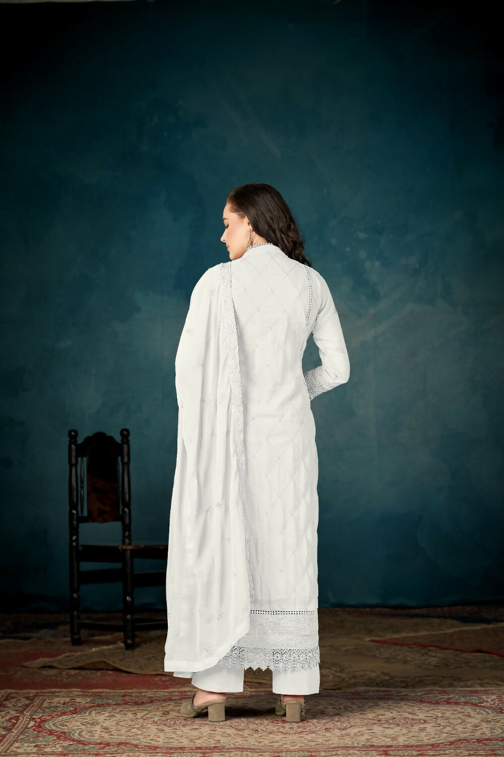 Anaita White Heavy Faux Georgette Stitched Suit with Embroidered Sequence Work