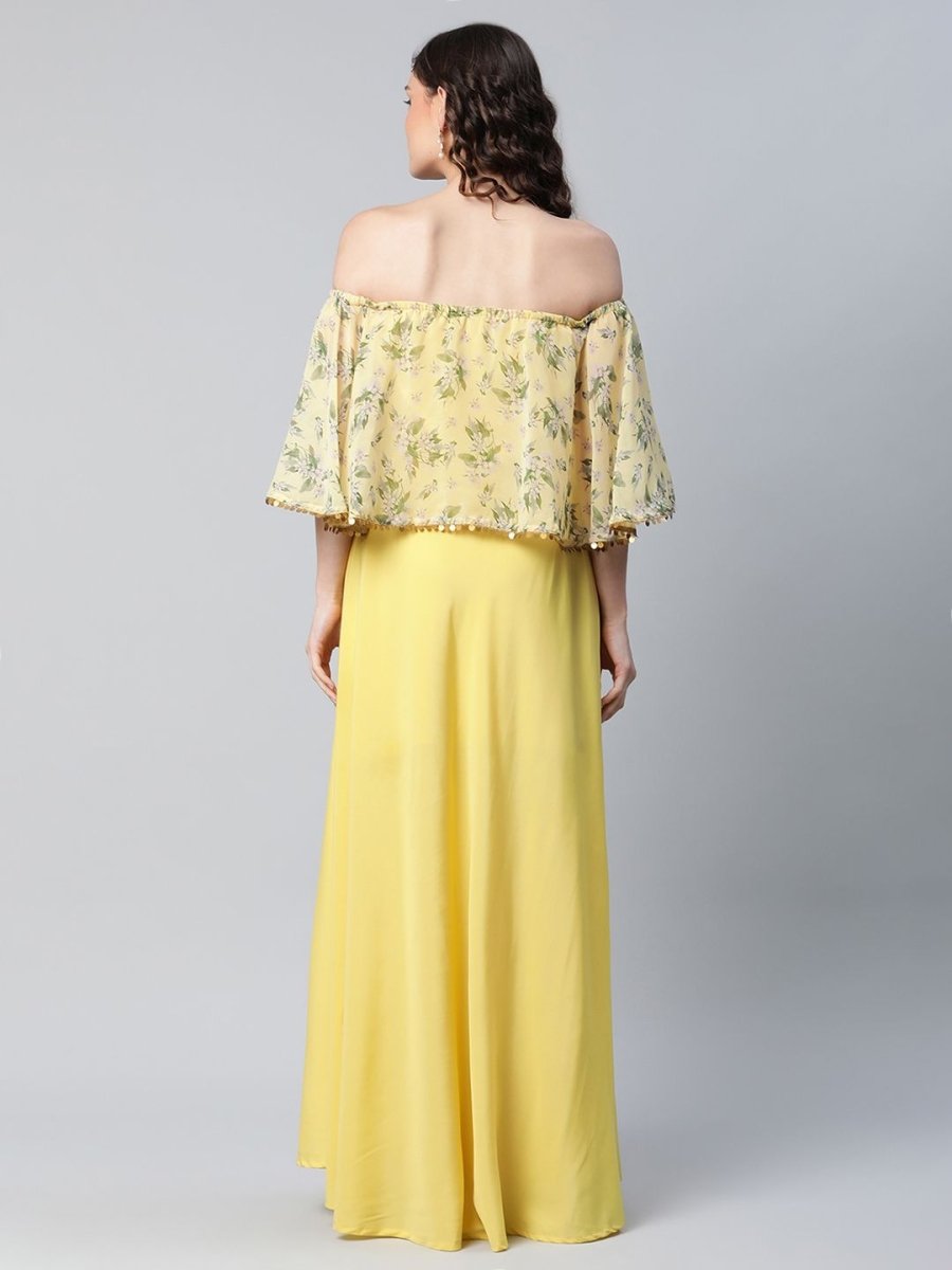 Ahalyaa Women Crepe Printed Yellow Dress | Swadesiicart