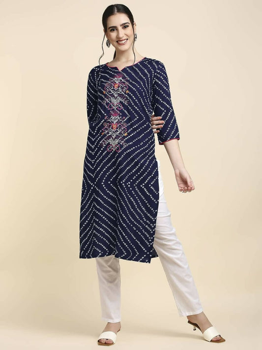 Anubhutee Women's Rayon Regular Straight Navy Blue Kurta | Swadesiicart