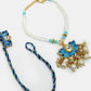 NVR Women & Men Set of 2 Blue Lotus Shape Kundan-Studded & Beaded Wraparound Rakhi Set With Roli Chawal & Chocolate | Swadesiicart