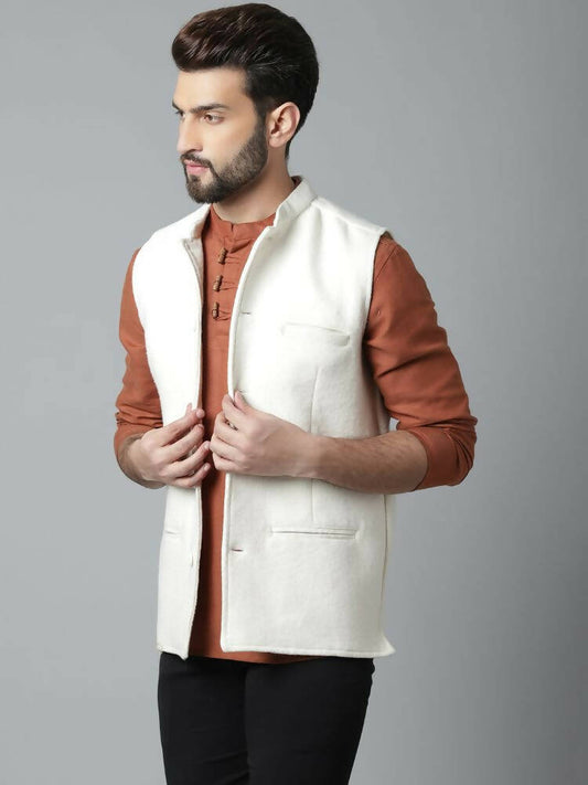 Even Apparels Pure Wool Nehru Jacket - White | Swadesiicart