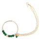 Gold-Polished White Green Stone-Studded Pearl Beaded Nosepin - Ruby Raang | Swadesiicart