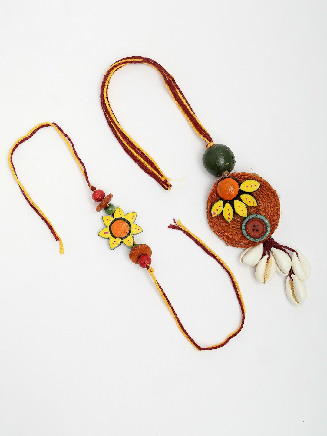 NVR Women & Men Set of 2 Multicolor Sea Shell Handcrafted Bhaiya Bhabhi Rakhi With Roli Chawal | Swadesiicart